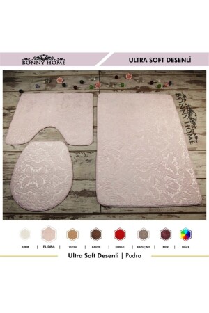 Pudra Ultrasoft Desenli 3'Lü Klozet Takımı Banyo Halısı Paspası Seti UltSoft - 2