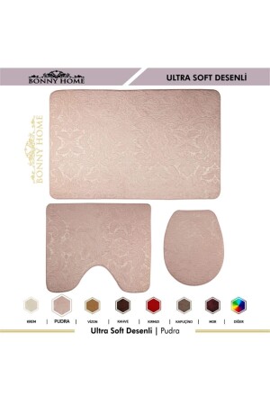 Pudra Ultrasoft Desenli 3'Lü Klozet Takımı Banyo Halısı Paspası Seti UltSoft - 7