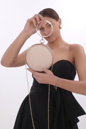 Damen-Abendkleid-Portfolio-Clutch aus puder-/roséfarbenem, mit Steinen besticktem Stoff - Womenacs