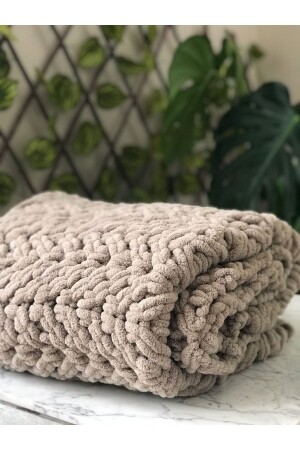 Puffy handgestrickte Kamin- und TV-Decke mit Fischgrätenmuster, Nerz 80 - 1