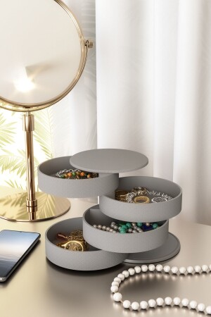 منظمة صندوق تخزين القطع الذهبية والمجوهرات (أمبر جراي) - Pufwin Home