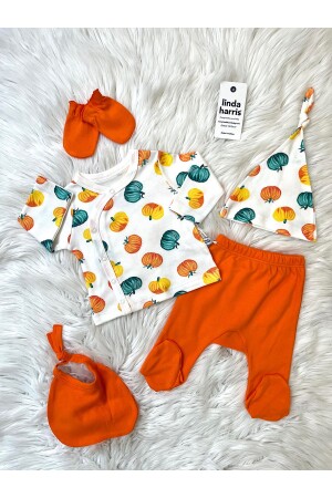 Pumpkin Pattern Turuncu 5’li Yenidoğan Unisex Bebek Hastane Çıkışı Seti - 2