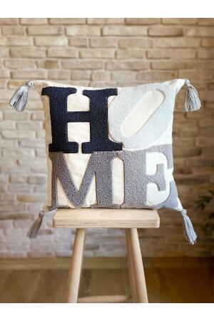 Punch İşlemeli Tekli Dekoratif Özel Tasarım Gri Kırlent Kılıfı (panç) - Swita