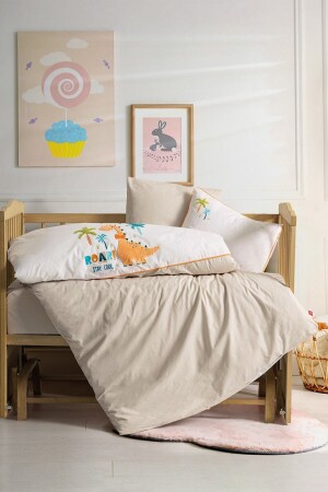 Punch Nakışlı Bebek Nevresim Takımı Kiddo Krem - Cotton Box