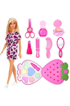 Puppe + Erdbeer-Make-up-Set zum Aufstreichen + Zubehör Barbie-Puppe mit elegantem Kleid - 2