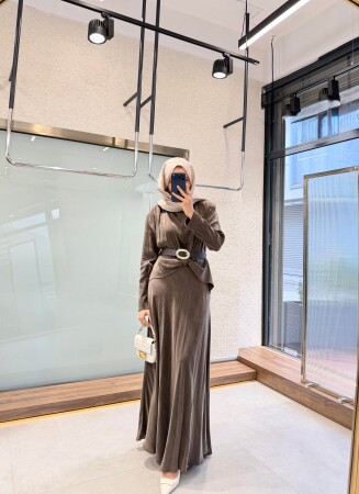 Pure Kemerli Elbise - Kahve - Nuuwears