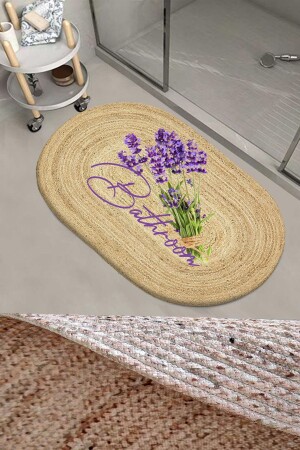 Purple Lavender Patterned Rope Wicker Jute Knit Oval Bathroom Rug Toilet Shower Mat elsehalijutoval - 1