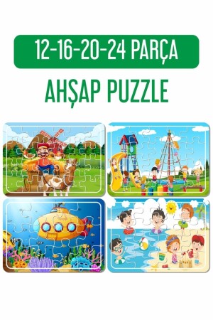 (منيز) - فتى المزارع و عربة، ملعب، بحر و عطلة، غواصة غواصة الخشبية لعبة اللغز PUZZ1626 - Baskı Atölyesi