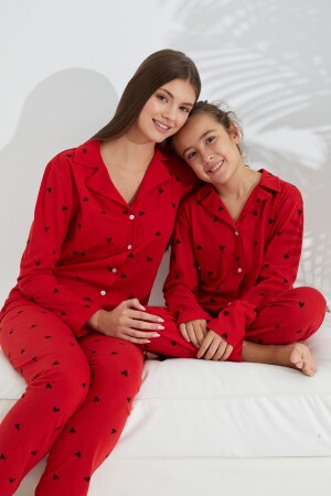 Pyjama-Set aus roter Baumwolle mit Knöpfen - 1