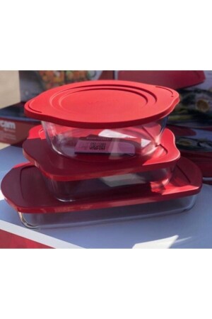 Pyrex-Set mit rotem Deckel, 3-teilig, MG-59001-59034-59006 - 1