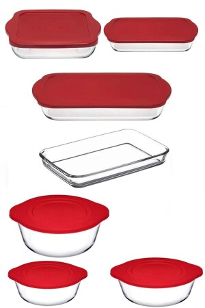 Pyrex-Set mit rotem Deckel, 7-teilig, 59000642356 - 1