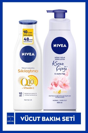 Q10 Straffende Körperlotion 250 ml – Werden Sie in 10 Tagen straffer + Pumplotion mit Kirschblüten- und Jojobaöl 400 ml - 2