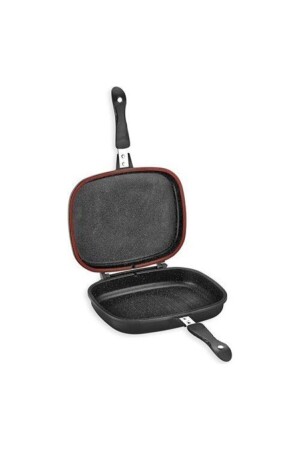 Quadratische Doppel-Grillpfanne, 34 cm, quadratische doppelseitige Pfanne, 2 Stück, Schwarz - 1