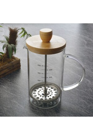 Quadratische French Press mit Bambusdeckel 600 ml Thn68113 - 1