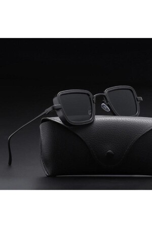 Quadratische Unisex-Sonnenbrille aus schwarzem Metall, Metallschwarzglas - 1