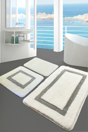 Quadrato Gri 3 Lü Set Banyo Halısı Paspas Kaymaz Taban Yıkanabilir - 3