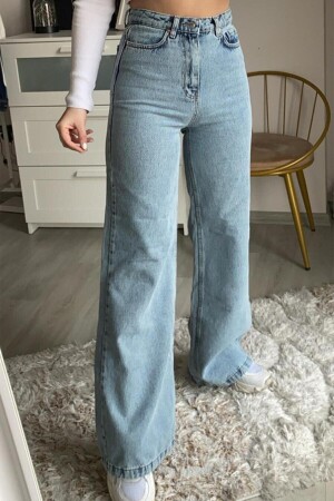 Queen Power Lycra Damen Jeanshose, hellblau, Snow Wash, hohe Taille, lockeres Bein, Denim-Jeans, Lvk-001040a - 1