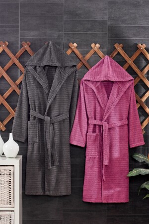 Quina Mürdüm Antrasit Kapüşonlu Oversize Bornoz Seti - Casnack