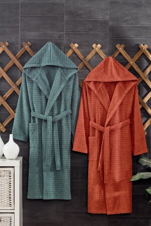 Quina Yeşil Kiremit Kapüşonlu Oversize Bornoz Seti - Casnack