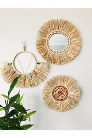 Rafya Ayna Bohem Ayna Duvarsüsü Hasır Ayna Ofis Aynası Balkon Dekorasyonu - Hasirdukkanii