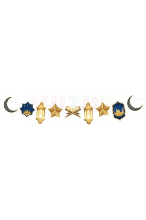 Ramadan-Fest, dekoratives Hängeornament, 140 cm, Marineblau, Goldbanner, Halbmond, Stern, Koran, Mahya-Moschee-Thema - 2