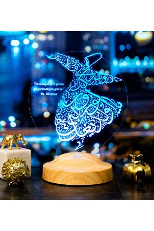 Ramadan-Geschenk – 3D-LED-Lampe mit wirbelndem Derwisch – Mevlana – Nachtlicht mit wirbelndem Derwisch – Mevlana wirbelnde Derwische - 3