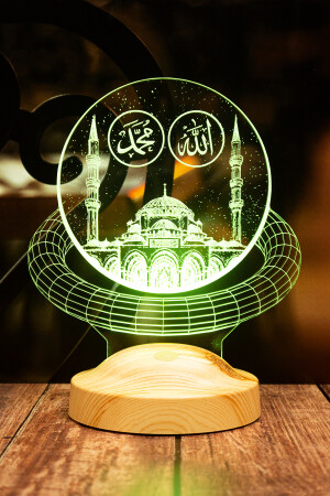 Ramadan-Geschenk - Allah Hz.Muhammad geschriebene Moschee - Religiöses Geschenk 3D-LED-Lampe - 4