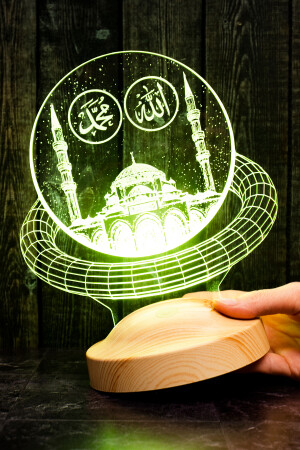 Ramadan-Geschenk - Allah Hz.Muhammad geschriebene Moschee - Religiöses Geschenk 3D-LED-Lampe - 6