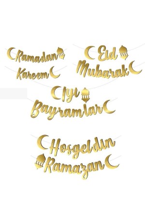 Ramadan Kareem Eid Mubarak Hoşgeldin Ramazan Iyi Bayramlar Kaligrafi Altın Kağıt Asma Süsü - 1