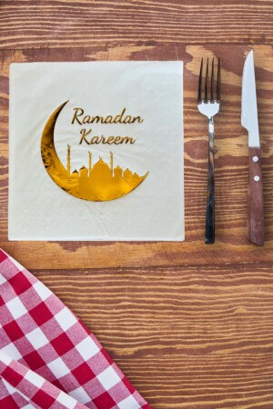 Ramadan Kareem Gold vergoldete Serviette, 16 Stück, 16 x 16 cm, Blattgold, Ramadan-Eid-Thema, religiöse Verzierung - 2