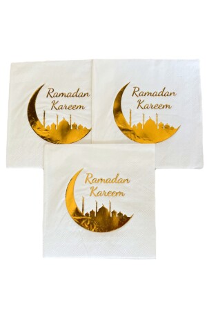 Ramadan Kareem Gold Yaldızlı Peçete 16lı 16x16 Cm Altın Varaklı Ramazan Bayram Temalı Dini Süsü HZRRAMAZANPECETE - 6