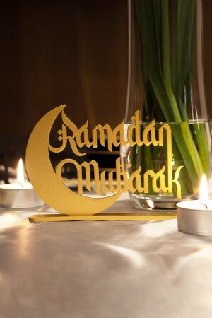 Ramadan Mubarak Metall-Desktop-Dekor – religiöse Gemälde – Gold – Wamh107 - 2