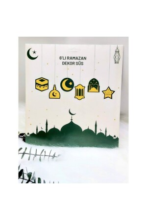 Ramadan Ornaments 6-teiliges Deckenanhänger-Ornament – ​​Willkommen Ramadan, goldener Schriftzug und LEDs und 5 transparente Luftballons – - 3