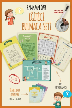 Ramazan Ayı Bulmaca Seti 16 Adet Dua Kartı- 5 Farklı Eğitici Bulmaca- Yaz Sil Tahta Kalemi Hediyeli - Msticker