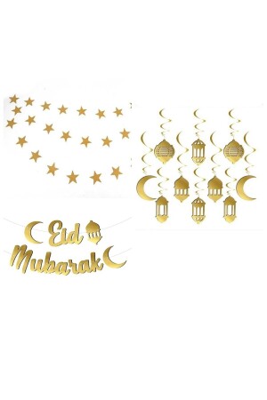 Ramazan Ayı Süs Setleri 3 Lü Set 4m Yıldız & Eid Mubarak Yazı Ve 10 Lu 3 D Yay Süs - Happyland