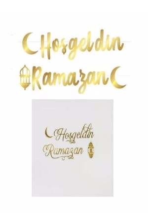 Ramazan Ayı Süslemesi Metalik Parlak Gold Hoşgeldin Ramazan Flama - Varaklı Peçete 2'li Seti - Düvenci Ticaret