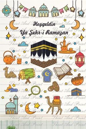 Ramazan Ayı Temalı Süsleme, Kabe Ve Ramazan Figürleri Cam Duvar Sticker Seti r3 - 1