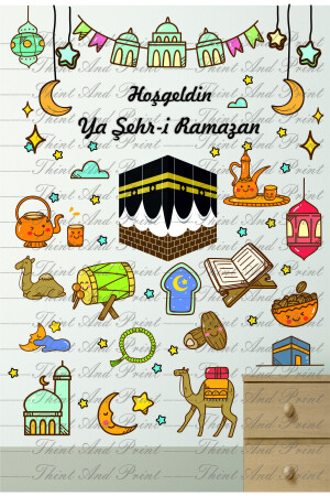 Ramazan Ayı Temalı Süsleme, Kabe Ve Ramazan Figürleri Cam Duvar Sticker Seti r3 - 3