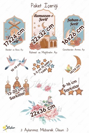 Ramazan Ayı ve 3 Aylar Temalı Dekoratif Duvar Cam Sticker Seti Hoşgeldin Ramazan, Recep Şaban Ayı R21 - 5