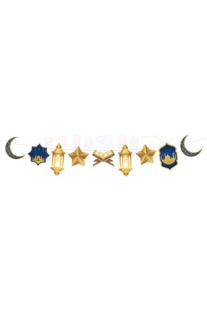 Ramazan Bayramı Dekoratif Asmalık Süs 140 Cm Lacivert Gold Banner Hilal Yıldız Kuran Mahya Cami Tema HZRRAMAZANDEKORATIFBANNER - 3