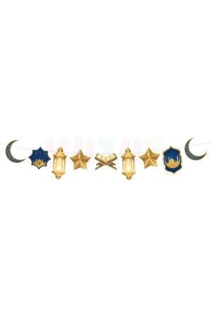 م.ن.ز- رمضان عيد أزياء معلقة الزهرة 140 سم البحرية زرقاء الذهبية راية النجم القرآن مهايا المسجد موضوع - Huzur Party Store