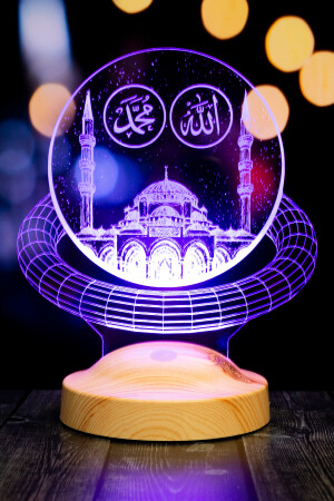 Ramazan Hediyesi, Allah Hz. Muhammed Yazılı Camii, Dini Hediye 3d Led Lamba SL_B1409 - 7