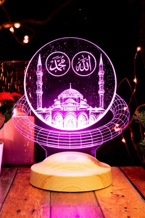 هدية رمضان - الله Hz.محمد المسجد المكتوب هدية دينية 3d مصباح LED - SEVGİLAMBASI