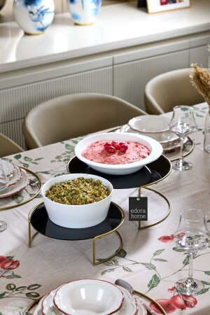 Ramazan Sofrası Için Gold Sunum Seti-2'li Siyah Pleksi Sunumluk- Kafes Peçetelik-nihale-ekmek Sepeti - Edora Home