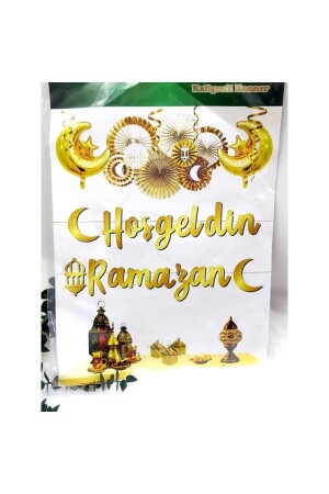 Ramazan Süsleri 6'lı Tavan Sarkıt Süs, Hoşgeldin Ramazan Altın Yazı Ve Led Ve 5 Adet Şeffa Balon- HDRMSETYN1 - 4