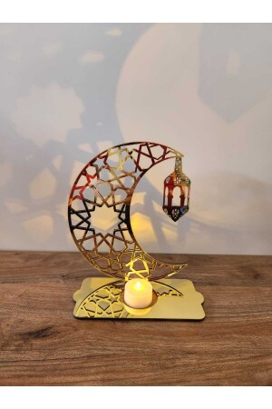 Ramazan Süsü Çift Yönlü Aynalı Gold-siyah Işıklı Dekoratif Yansıtmalı Mumluk Fener Selçuklu Desen - 1