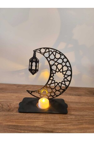 Ramazan Süsü Çift Yönlü Aynalı Gold-siyah Işıklı Dekoratif Yansıtmalı Mumluk Fener Selçuklu Desen - 5