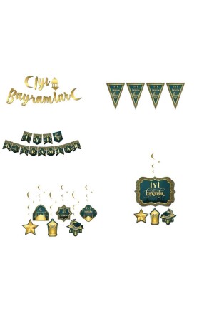 Ramazan Temalı Yeşil Renk Ağırlıklı Iyi Bayramlar Süsleme Seti - Partidolu