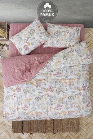 Ranforce Doppelbett-Bettbezug-Set mit elastischen Laken, Antique Dusty Rose CC1761p - 3