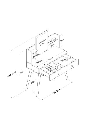 Rani Bj102 Schminktisch mit 2 Schubladen und Regalen, verspiegelter Schmuck-Organizer, Weiß 2232 - 4